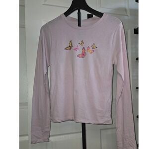 Hi‎ Res Kids Girls Medium Butterfly Graphic Long Sleeve Cotton T-Shirt